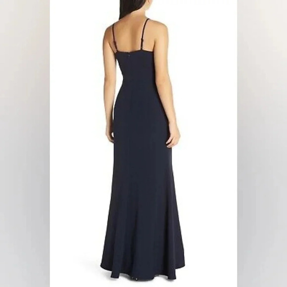 Eliza J Cascade Ruffle V-neck Gown in Navy Bue, size 4 - Picture 3 of 9